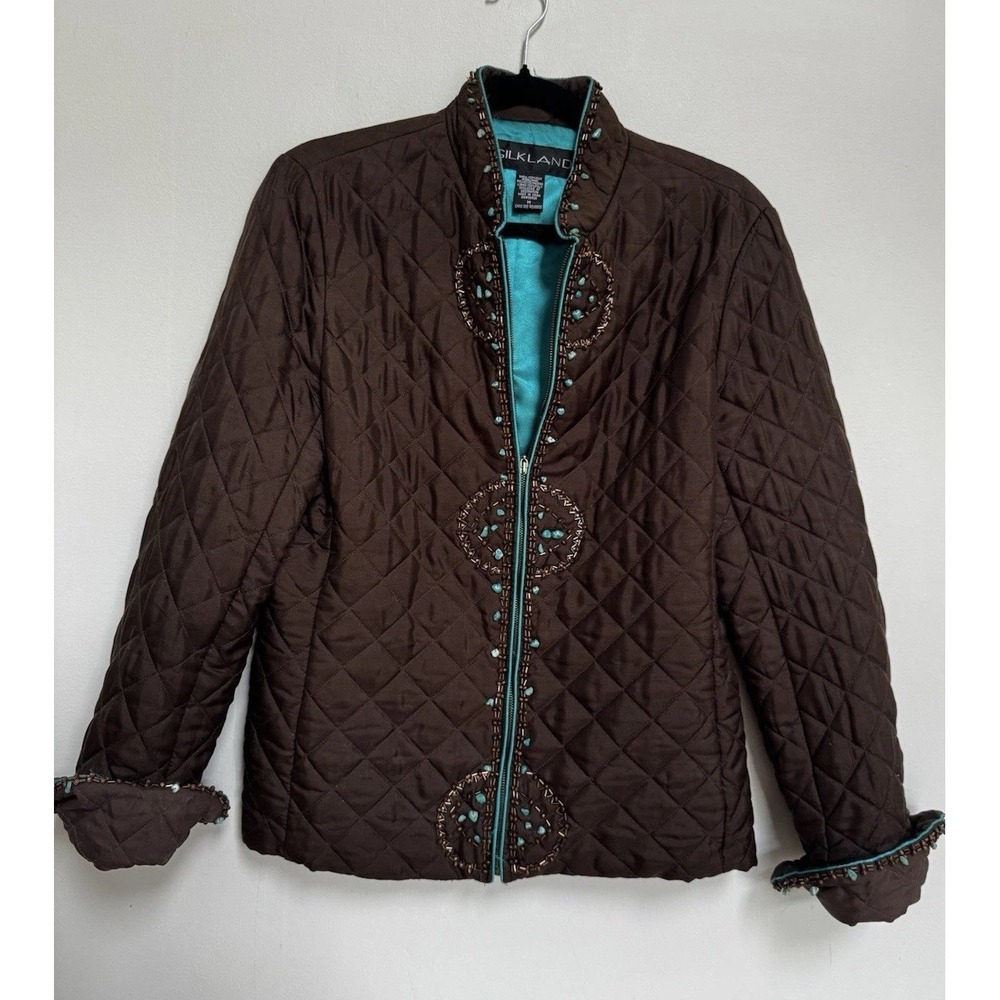 Silkland Silk Jacket Blazer Beading Quilted Chocolate Brown Boho Hippie Artsy